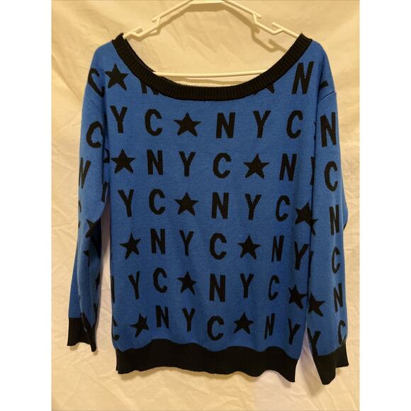 New York & Co Pullover/Off The Shoulder NYC Sweater Royal Blue Black Women’s Med - Picture 1 of 11